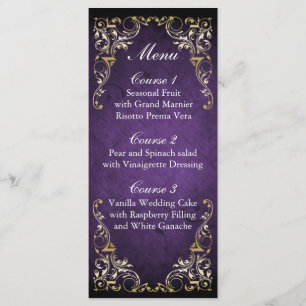 Rustic Regal Ornamental Purple And Gold Wedding Menu