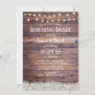 Rustic Rehearsal Dinner Baby's Breath String Light Invitation