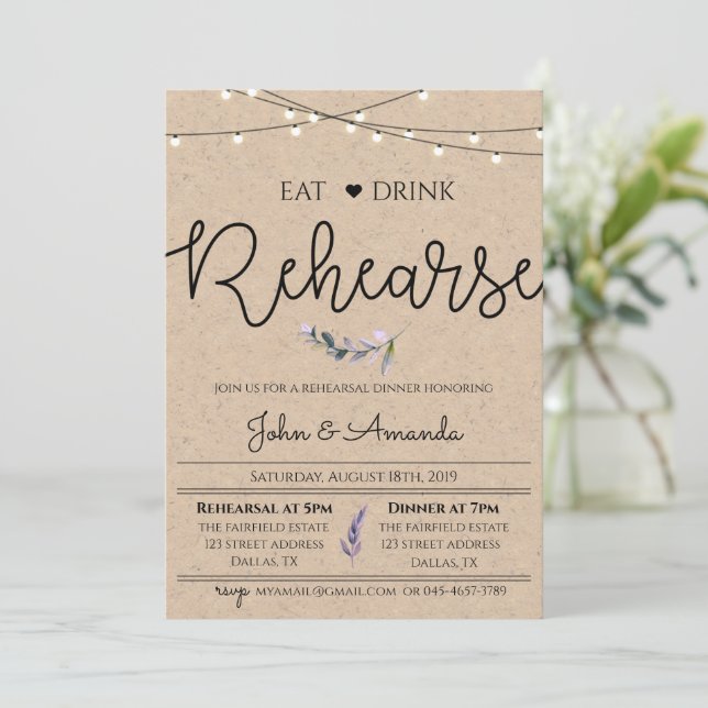 Rustic Rehearsal Dinner Invitation (Standing Front)