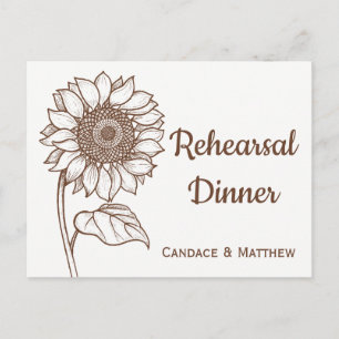 Rustic Rehearsal Dinner Sunflower Brown Floral Invitation Postcard