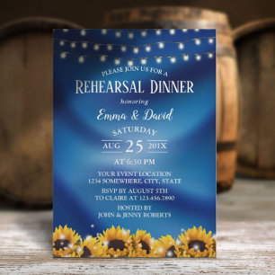 Rustic Rehearsal Dinner Sunflower Navy Blue Invitation