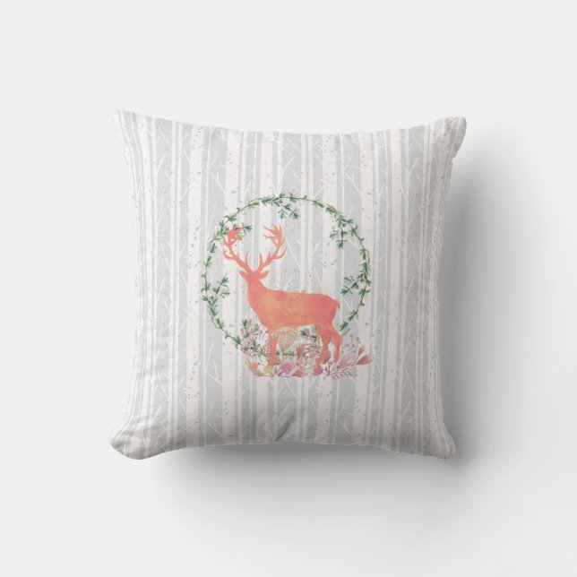 Rustic Reindeer Boho Watercolor Cushion (Front)