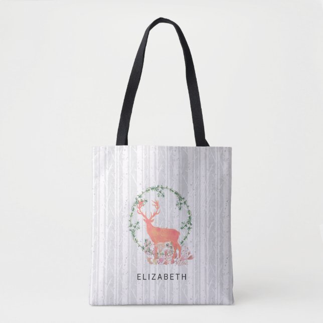 Rustic Reindeer Boho Watercolor Custom Tote Bag (Front)