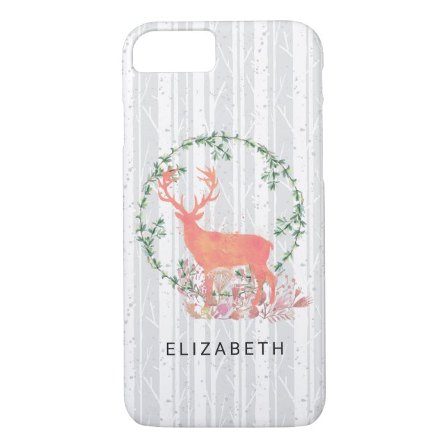 Rustic Reindeer Boho Watercolor Personalised Case-Mate iPhone Case (Back)
