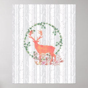 Rustic Reindeer Boho Watercolor Poster