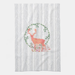 Rustic Reindeer Boho Watercolor Tea Towel