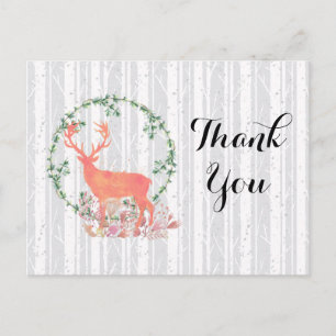 Rustic Reindeer Boho Watercolor Thank You Postcard