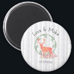 Rustic Reindeer Boho Watercolor Wedding Magnet<br><div class="desc">A commemorative wedding magnet with a digital watercolor design. A pastel orange reindeer silhouette inside a wreath of herbal leaves. Mushrooms and forest ferns at his feet. A gray and white birch tree pattern in the background.</div>
