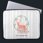 Rustic Reindeer Boho Wreath Watercolor Custom Laptop Sleeve<br><div class="desc">A laptop sleeve with a cool boho style digital watercolor design. A pastel orange reindeer silhouette inside a wreath of herbal leaves. Mushrooms and forest ferns at his feet. A grey and white birch tree pattern in the background. Personalise with a name or other text.</div>