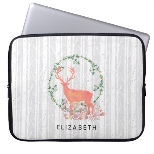 Rustic Reindeer Boho Wreath Watercolor Custom Laptop Sleeve