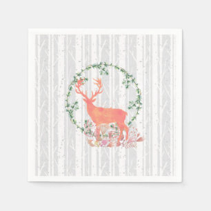 Rustic Reindeer Boho Wreath Watercolor Napkin