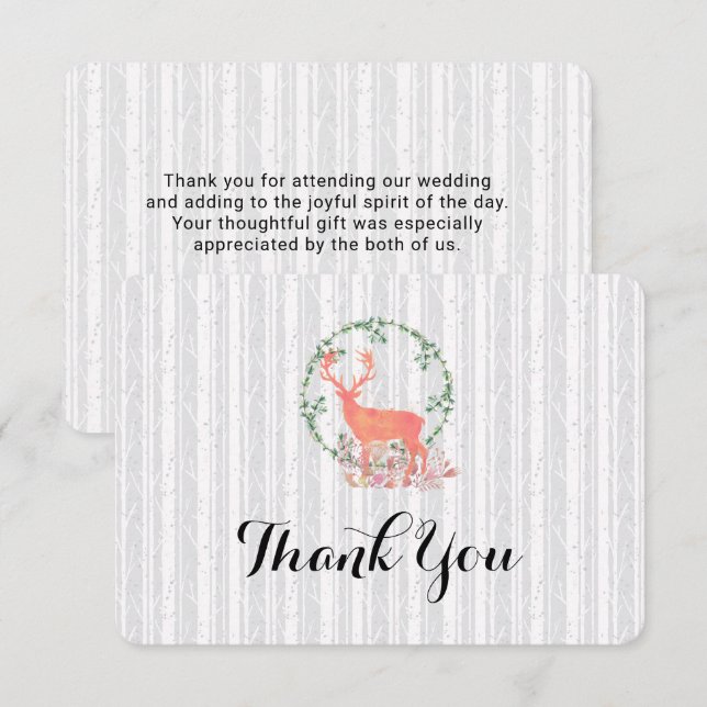 Rustic Reindeer Botanical Wedding Thank You Invitation (Front/Back)