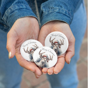 Rustic Reindeer Christmas, custom 3 Cm Round Badge