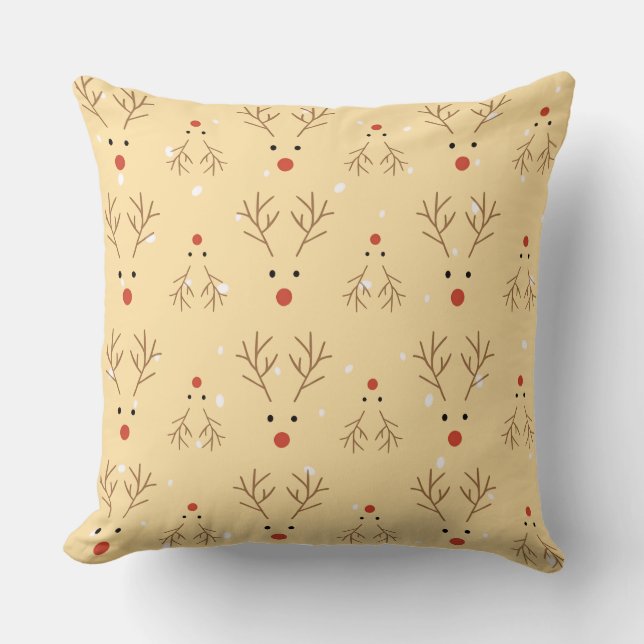 Rustic Reindeer Pattern Throw Pillow (Front)