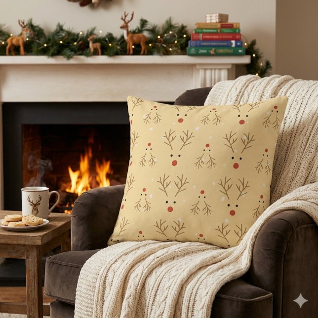 Rustic Reindeer Pattern Throw Pillow (Creator Uploaded)