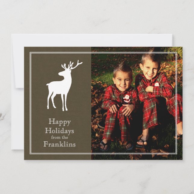Rustic Reindeer Photo Holiday Christmas Card (Front)