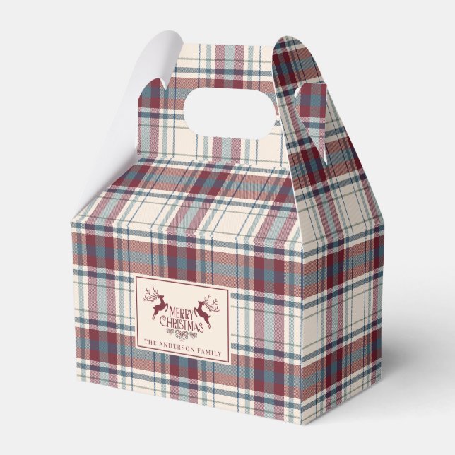 Rustic Reindeer Plaid Beige Burnt Red Custom Favour Box (Back Side)