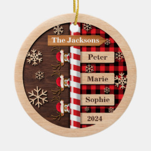 Rustic Reindeer Plaid Family Christmas Ceramic Tree Decoration