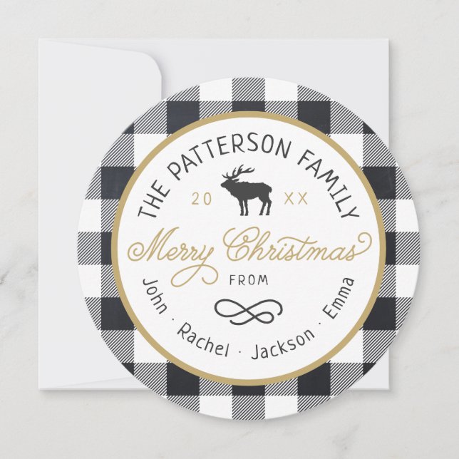 Rustic Reindeer Round Christmas Photo Card (Front)