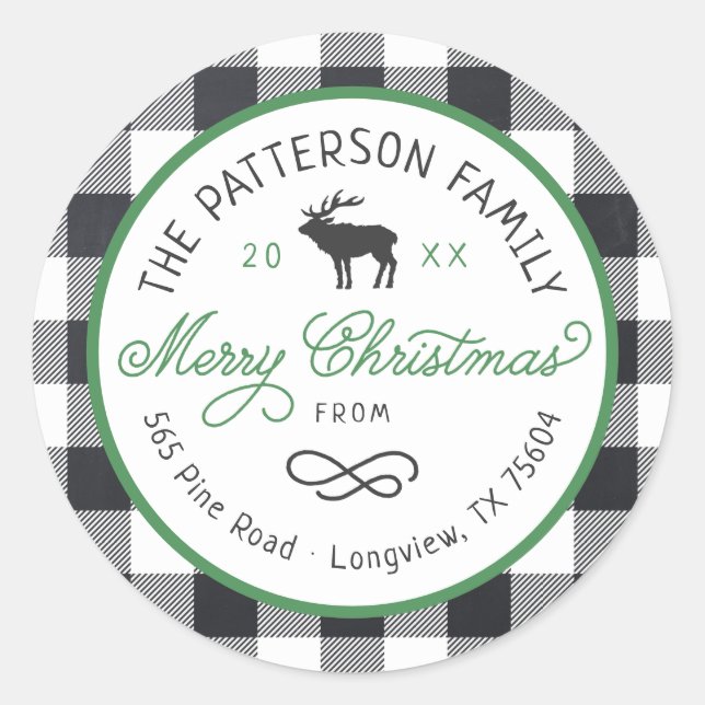 Rustic Reindeer Round Holiday Return Address Label (Front)