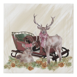 Rustic Reindeer & Santa Faux Wrapped Canvas Print