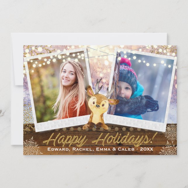 Rustic Reindeer Two Photo Frame Christmas Collage Holiday Card (Front)