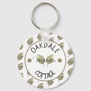 Rustic Rental Cabin Cottage Botanical Leaves Key Ring