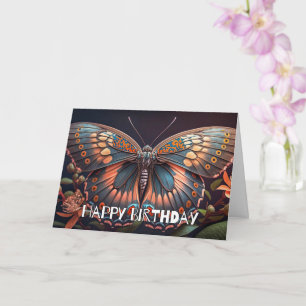 Rustic Resting Butterfly Art Happy Birthday Card