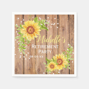 Rustic Retirement Floral Sunflower Party Napkin