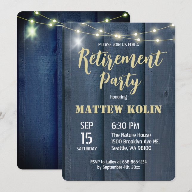 Rustic Retirement Party Vintage Cards Invitations  (Front/Back)