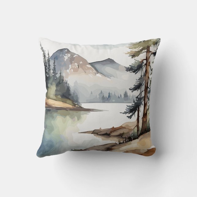  Rustic Retreat Mountain Watercolor Themed Cushion (Back)