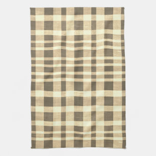 Rustic Retro Beige Brown Textured Plaid Pattern Tea Towel