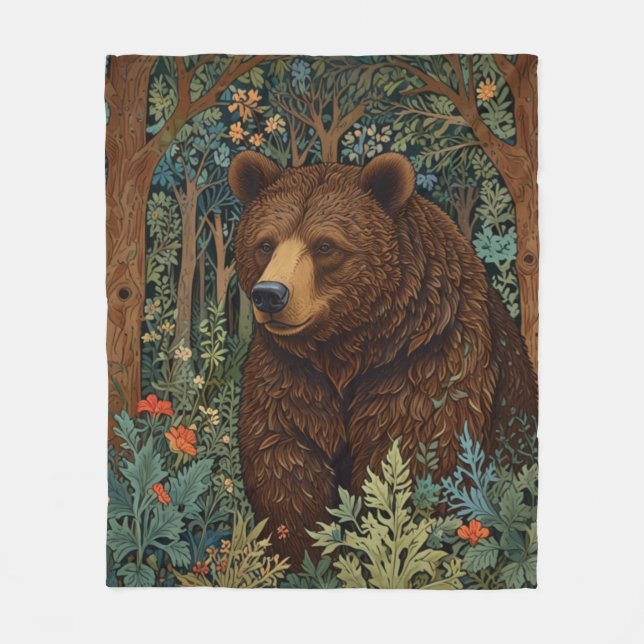 Rustic retro brown bear fleece blanket (Front)