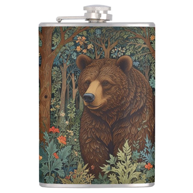 Rustic retro brown bear hip flask (Front)