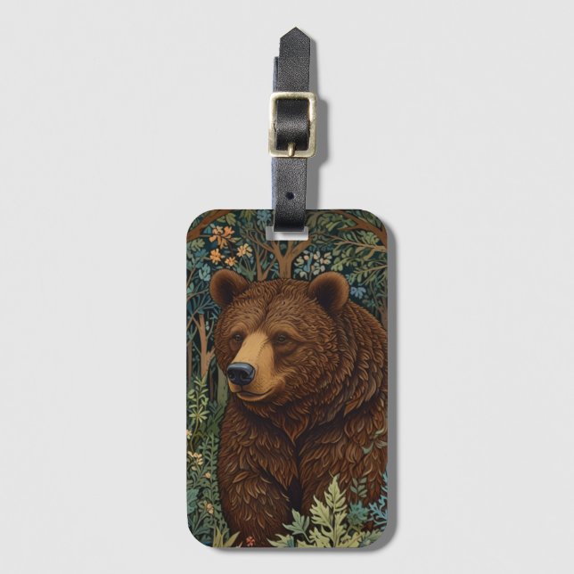 Rustic retro brown bear luggage tag (Front Vertical)