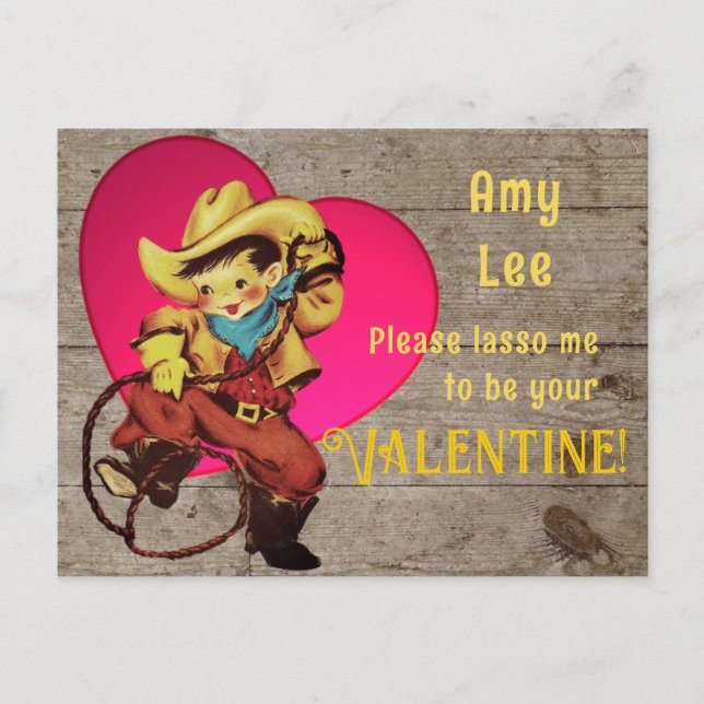 Rustic Retro Cowboy Valentine Holiday Postcard (Front)