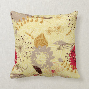 Rustic Retro Floral Pattern Beige And Red Cushion