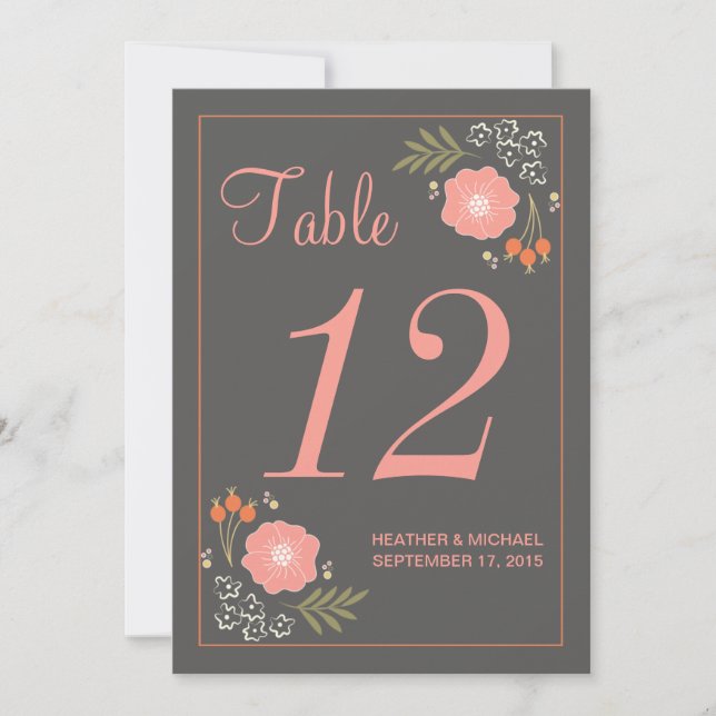 Rustic Retro Flowers Table Number (Front)