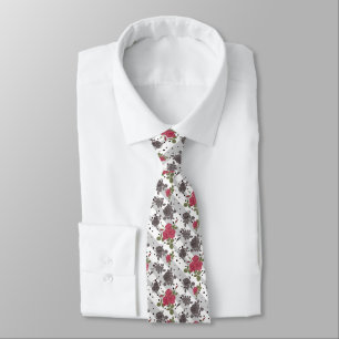 Rustic retro gray white striped flowers red roses  tie