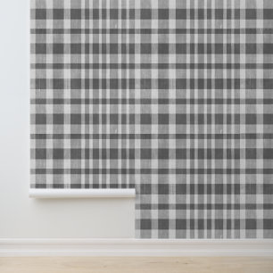 Rustic Retro Grey White Textured Plaid Wallpaper