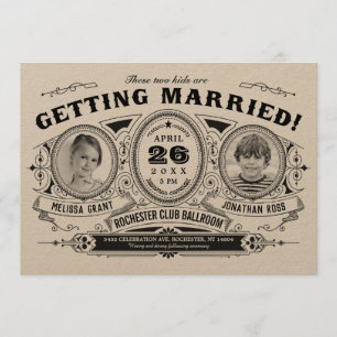 Rustic Retro Kids Photo Wedding Invitations Kraft