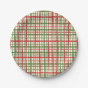 Rustic Retro Mid-Century Christmas Painted Plaid P Paper Plate