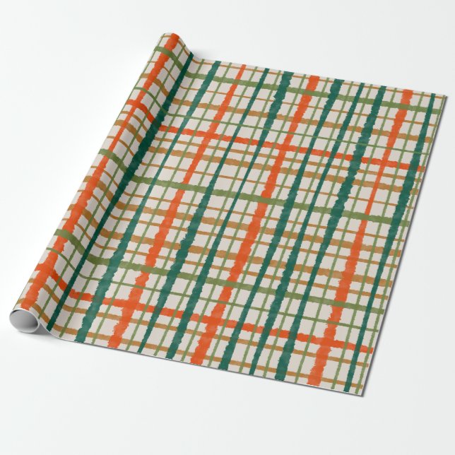 Rustic Retro Painted Christmas Plaid Pattern Wrapping Paper (Unrolled)