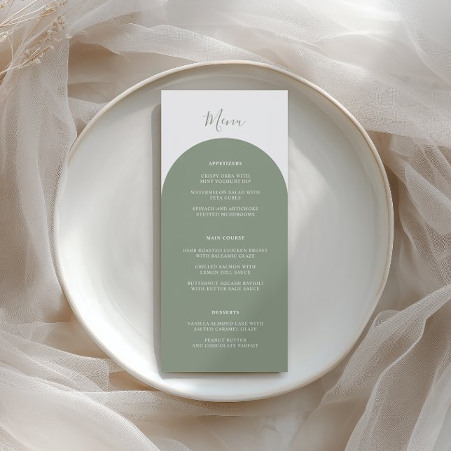 Rustic Retro Sage Green Arch Boho Wedding Dinner Menu (Creator Uploaded)