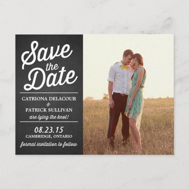 Rustic Retro Script Photo Save the Date Postcard (Front)