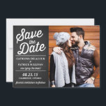 Rustic Retro Script | Save the Date Announcement<br><div class="desc">Retro Script Overlay | Save the Date Announcement 
 Photo save the date announcement  featuring retro typography and a striped background.</div>