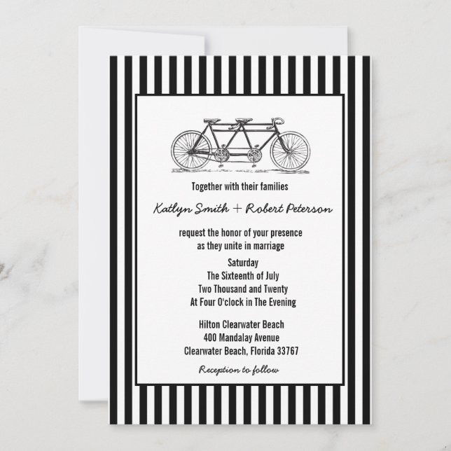Rustic Retro Tandem Bicycle Wedding Invitation (Front)