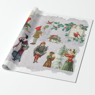 Rustic Retro Vintage Christmas Winter Holiday Wrapping Paper