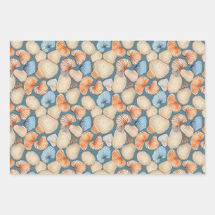 Rustic Retro Vintage Seashell Pattern Wrapping Paper Sheet