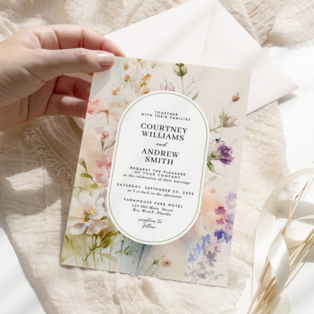Rustic Retro Watercolor Wildflowers Wedding Invitation (Creator Uploaded)